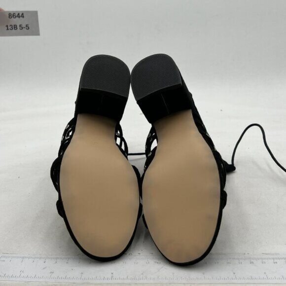 XYD Black Gladiator Caged Block Heel Open Toe Straps Cutout Back Zipper Sandals - Picture 7 of 8